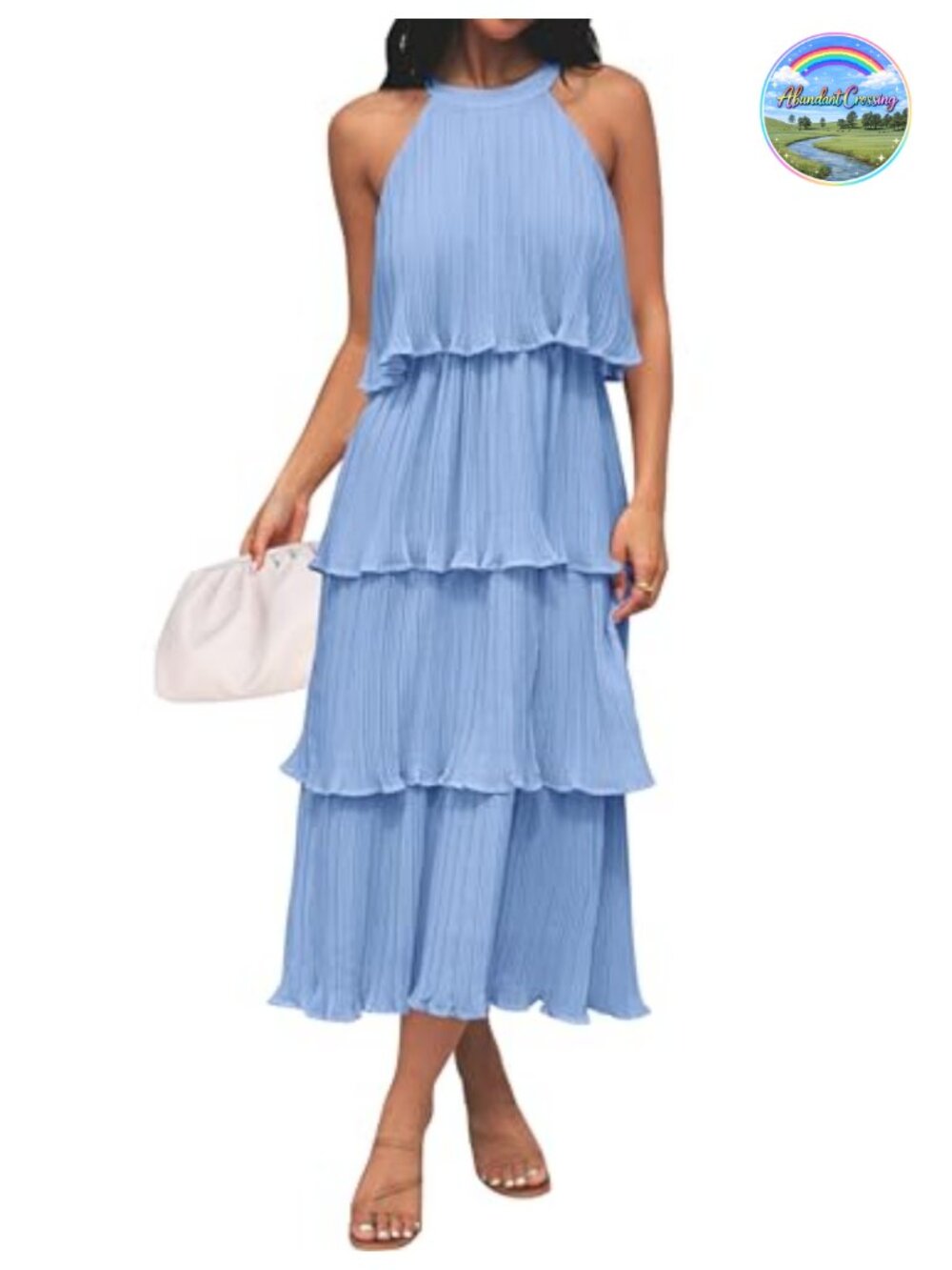 Halter Midi Dress Womens Summer Chiffon Ruffle Tiered